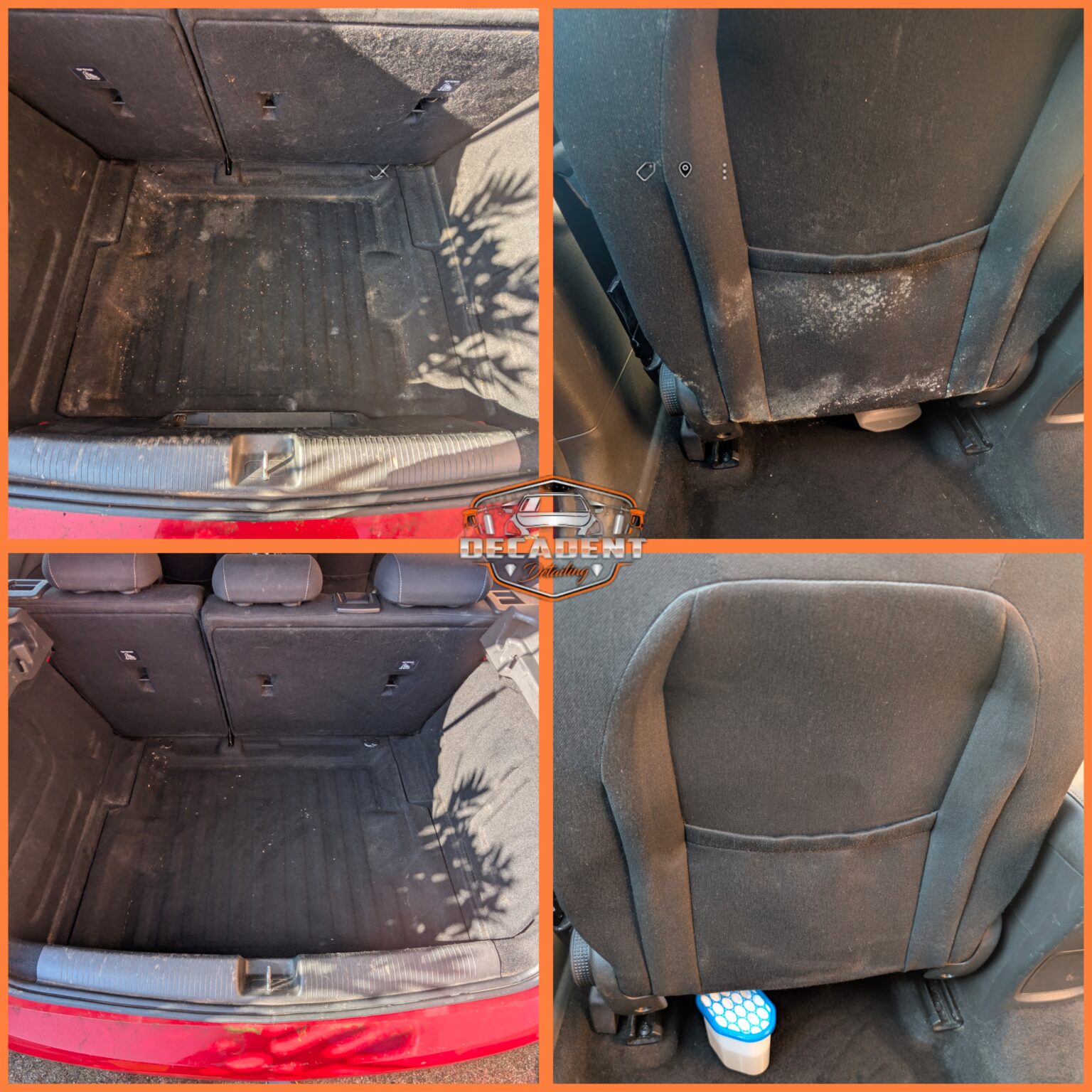 Higham Ferrers mobile valeting service deep cleaning a Vauxhall cabin, highlighting stain removal and sanitisation.