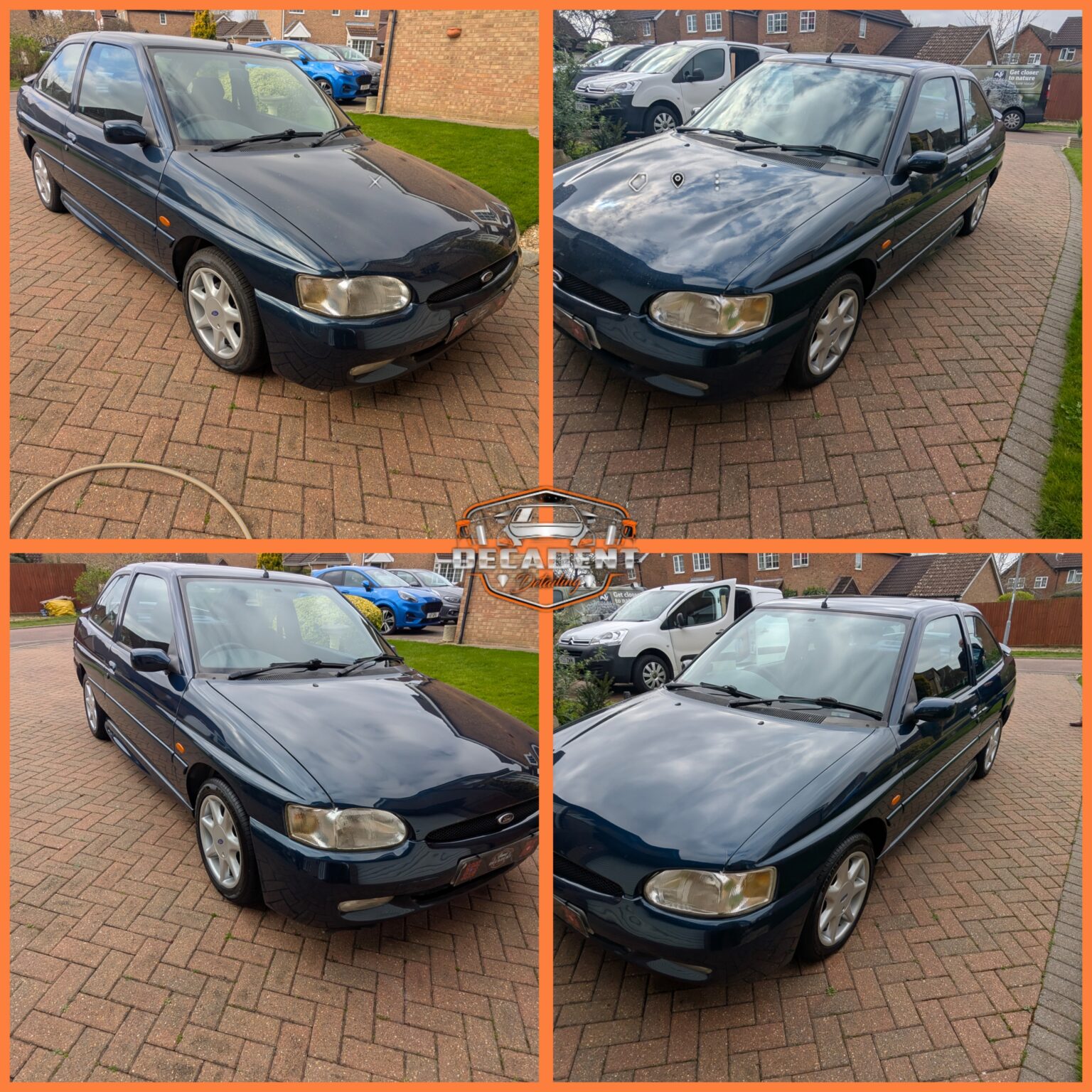 Ford Escort Cosworth receiving exterior paint correction in Higham Ferrers—showcasing swirl removal and high-gloss finish