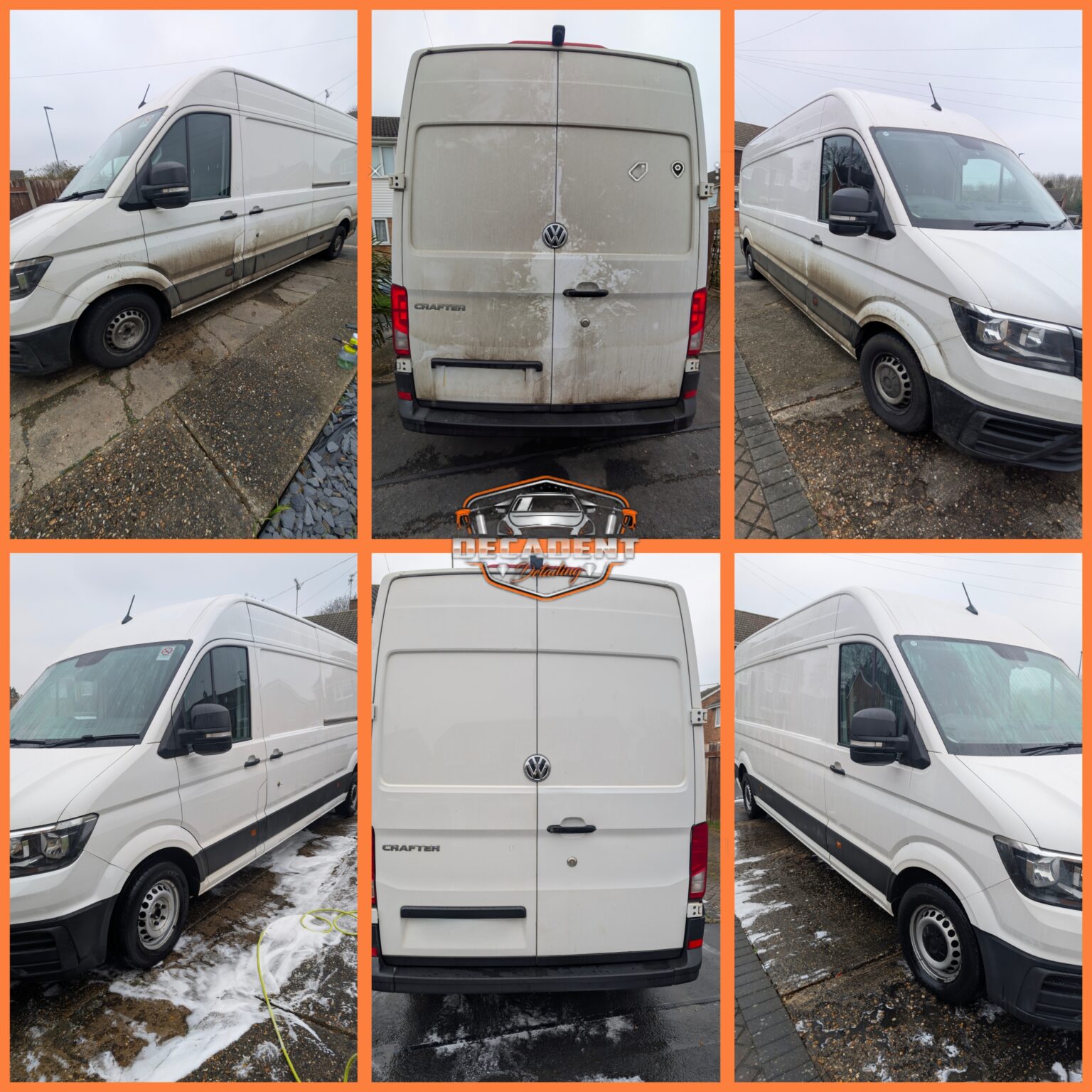 Decadent Detailing transforms VW Crafter exterior in Wellingborough—road grime removed, gloss restored.