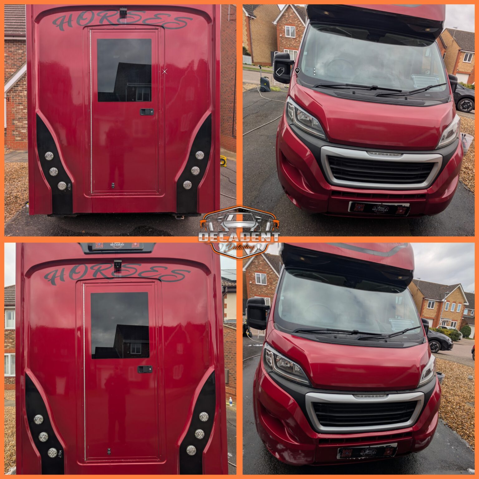 Horse box receiving exterior machine polish in Rushden—showcasing swirl removal and gloss restoration.
