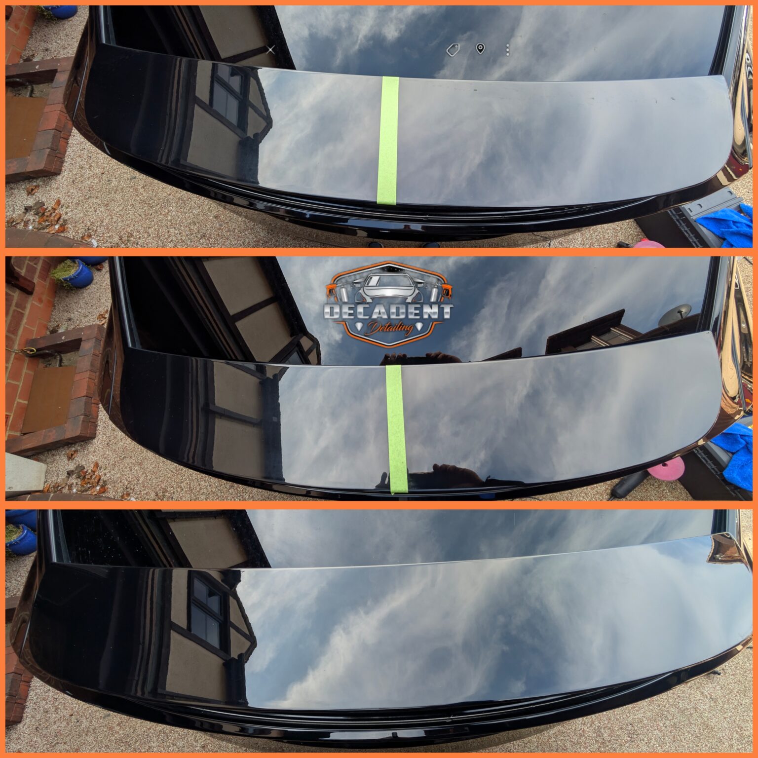 Tesla Model X undergoing machine polish and paint correction in Irthlingborough, showcasing swirl removal and high-gloss finish.