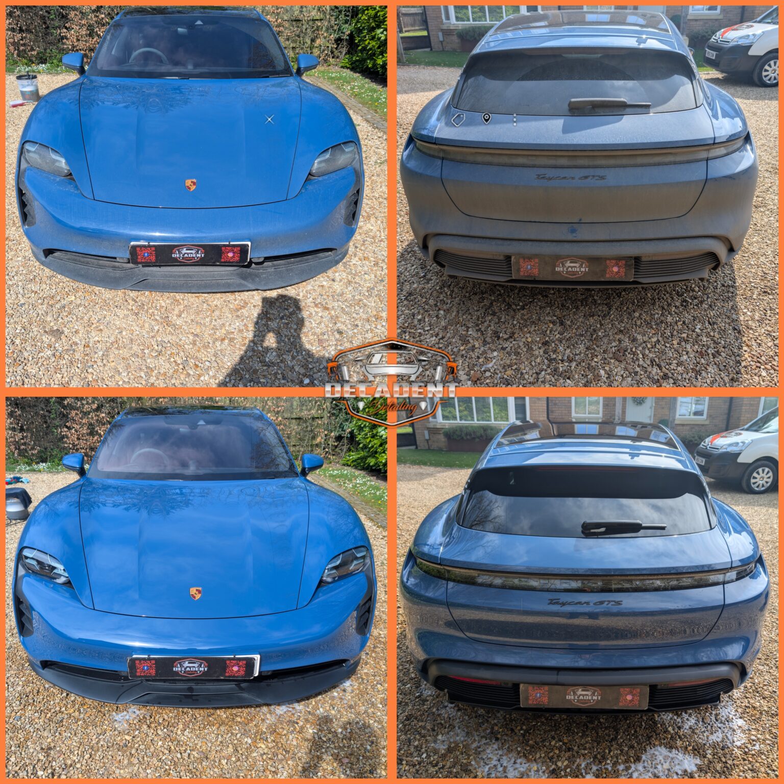 Decadent Detailing transforms Porsche Taycan GTS exterior in Raunds —road grime removed, gloss restored, and protection applied.