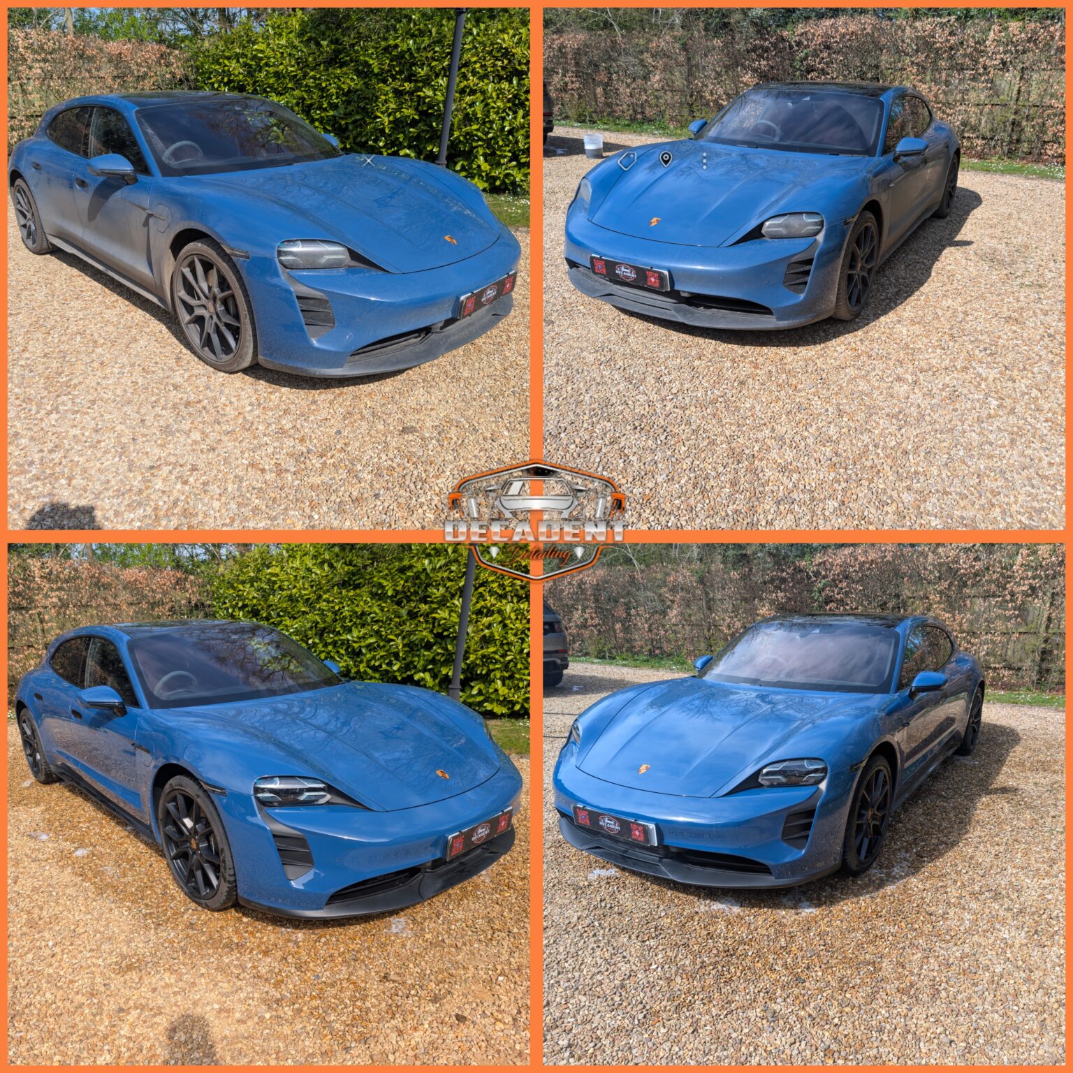 Decadent Detailing transforms Porsche Taycan GTS exterior in Raunds —road grime removed, gloss restored, and protection applied.