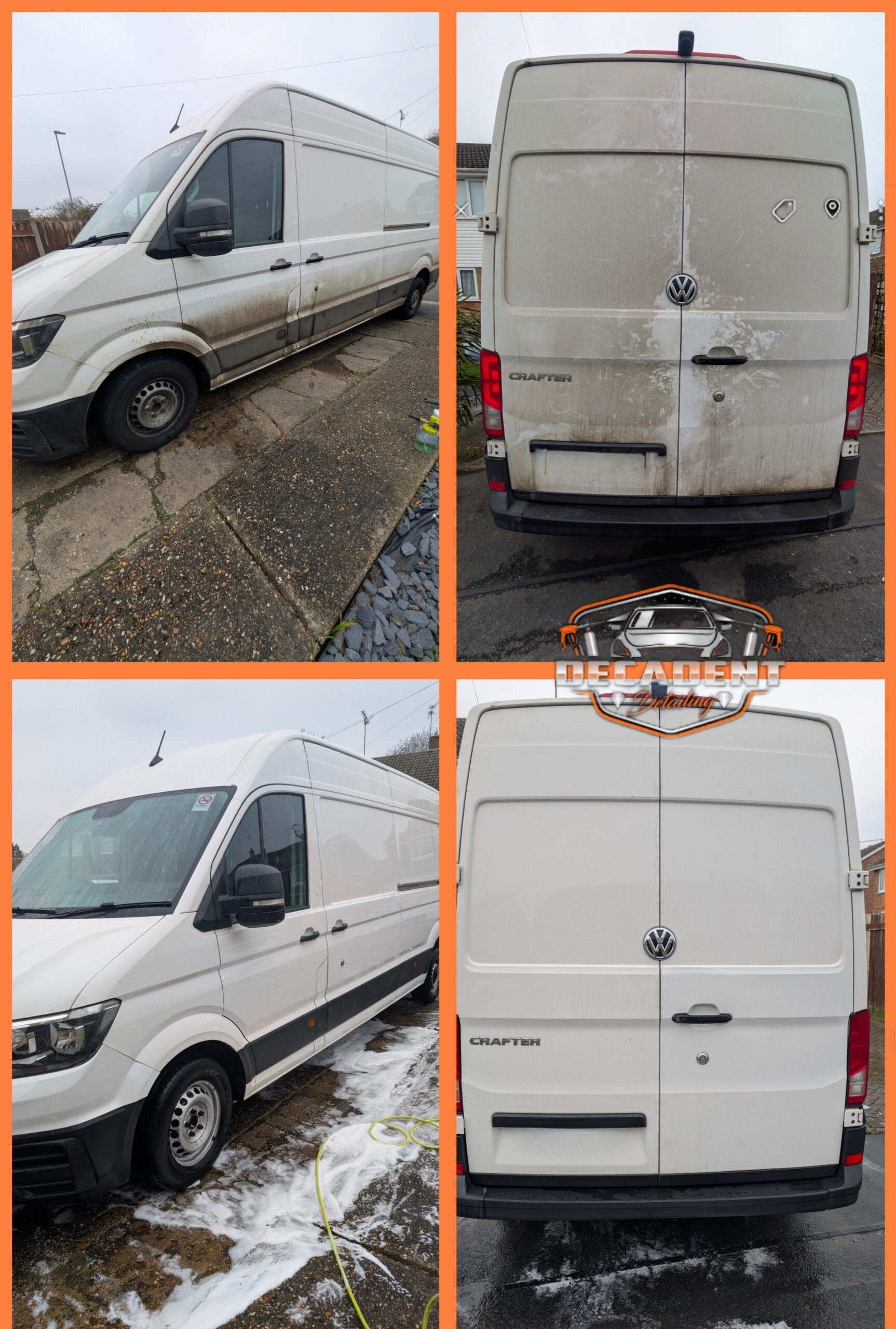 Decadent Detailing transforms VW Crafter exterior in Wellingborough—road grime removed, gloss restored.