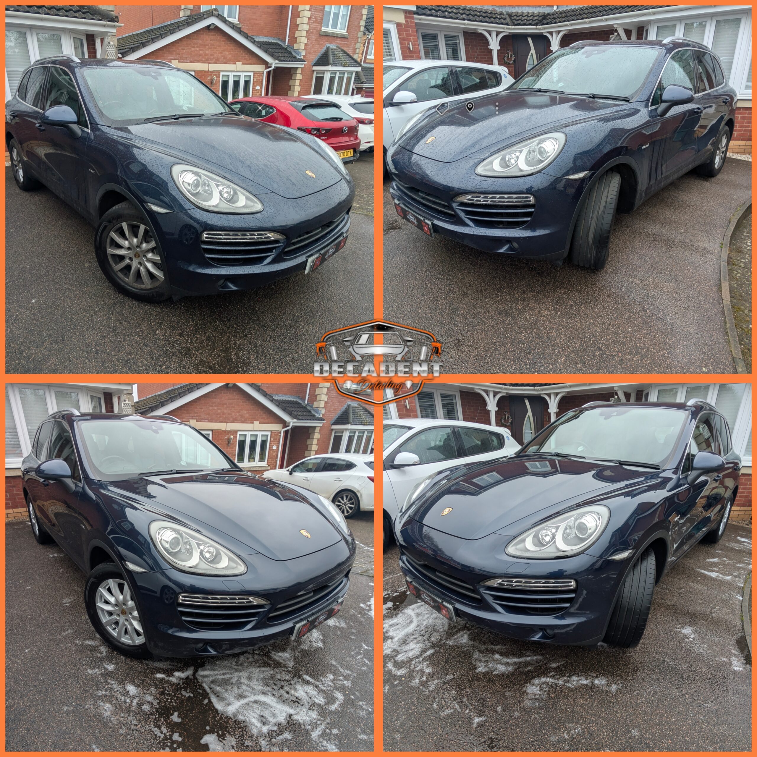 Decadent Detailing transforms Porsche Cayenne exterior in Rushden—road grime removed, gloss restored.