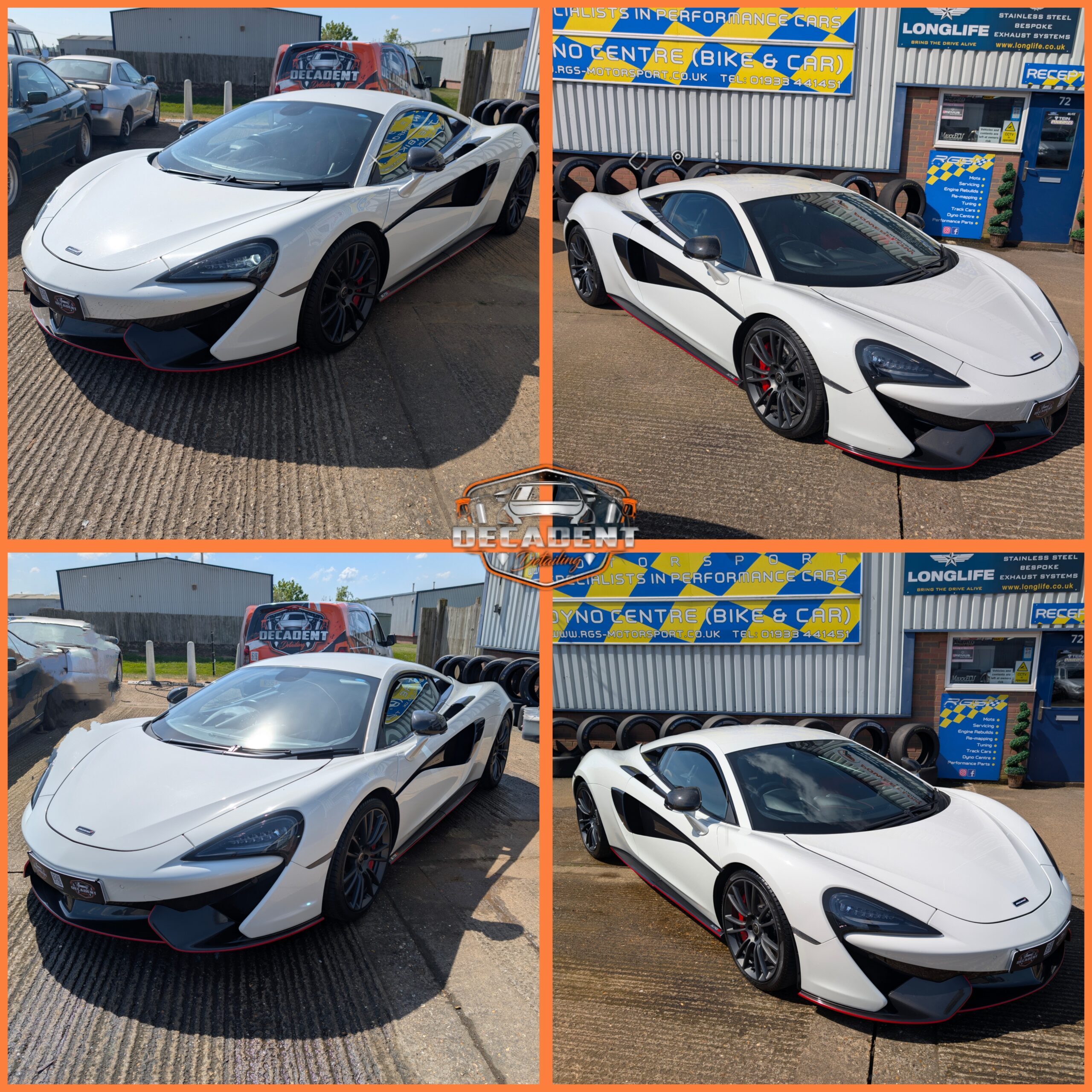 Decadent Detailing transforms McLaren 570 exterior—road grime removed, reflections revived.